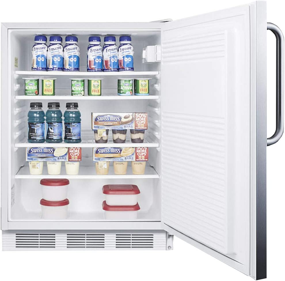 Summit Appliance FF7LWCSS Accucold 24&#34; Wide Built-In All-Refrigerator, 5.5 cu.ft Capacity, Front-mounted Lock, Automatic Defrost, Adjustable Thermostat, Hidden Evaporator, Adjustable Shelves