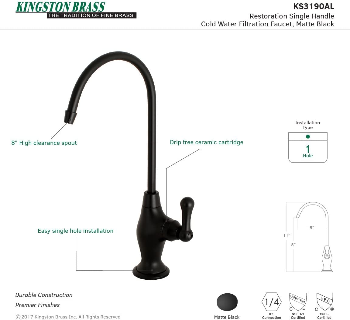 Kingston Brass KS3193AL Restoration Single Handle Water Filtration Faucet, Antique Brass