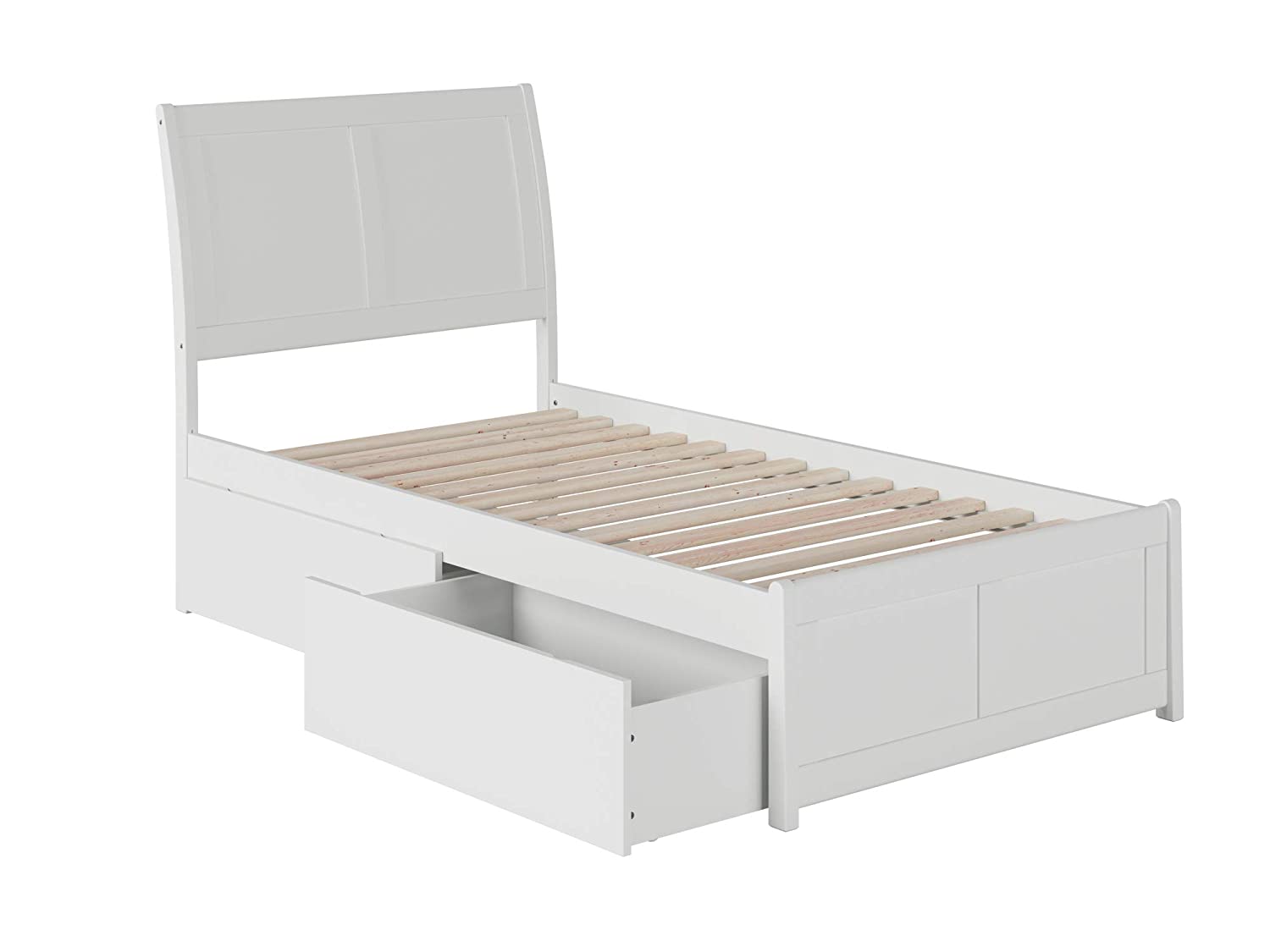 AFI Portland Platform Matching Footboard and Turbo Charger with Urban Bed Drawers, Twin XL, White