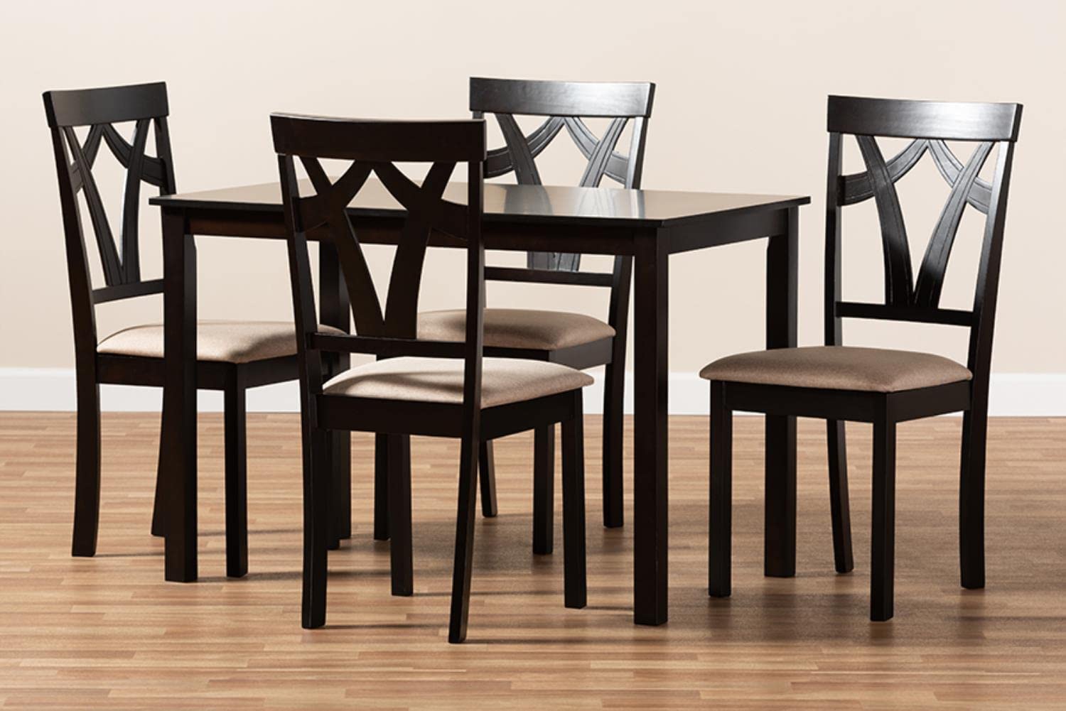 Baxton Studio Sylvia Modern and Contemporary Espresso Brown Finished and Sand Fabric Upholstered 5-Piece Dining Set