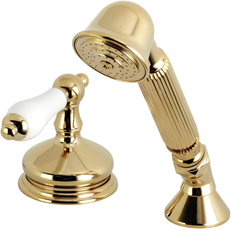 Kingston Brass KSK3332PLTR Deck Mount Hand Shower with Diverter for Roman Tub Faucet, Polished Brass