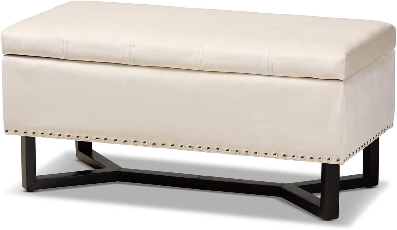 Baxton Studio Esther Modern and Contemporary Beige Velvet Fabric Upholstered and Dark Brown Finished Wood Storage Ottoman