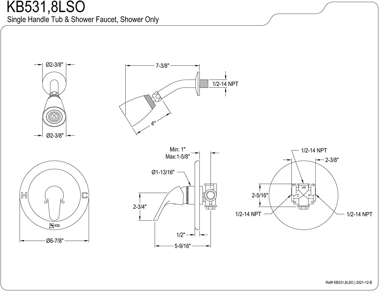 Kingston Brass KB538LSO Shower Faucet, Brushed Nickel