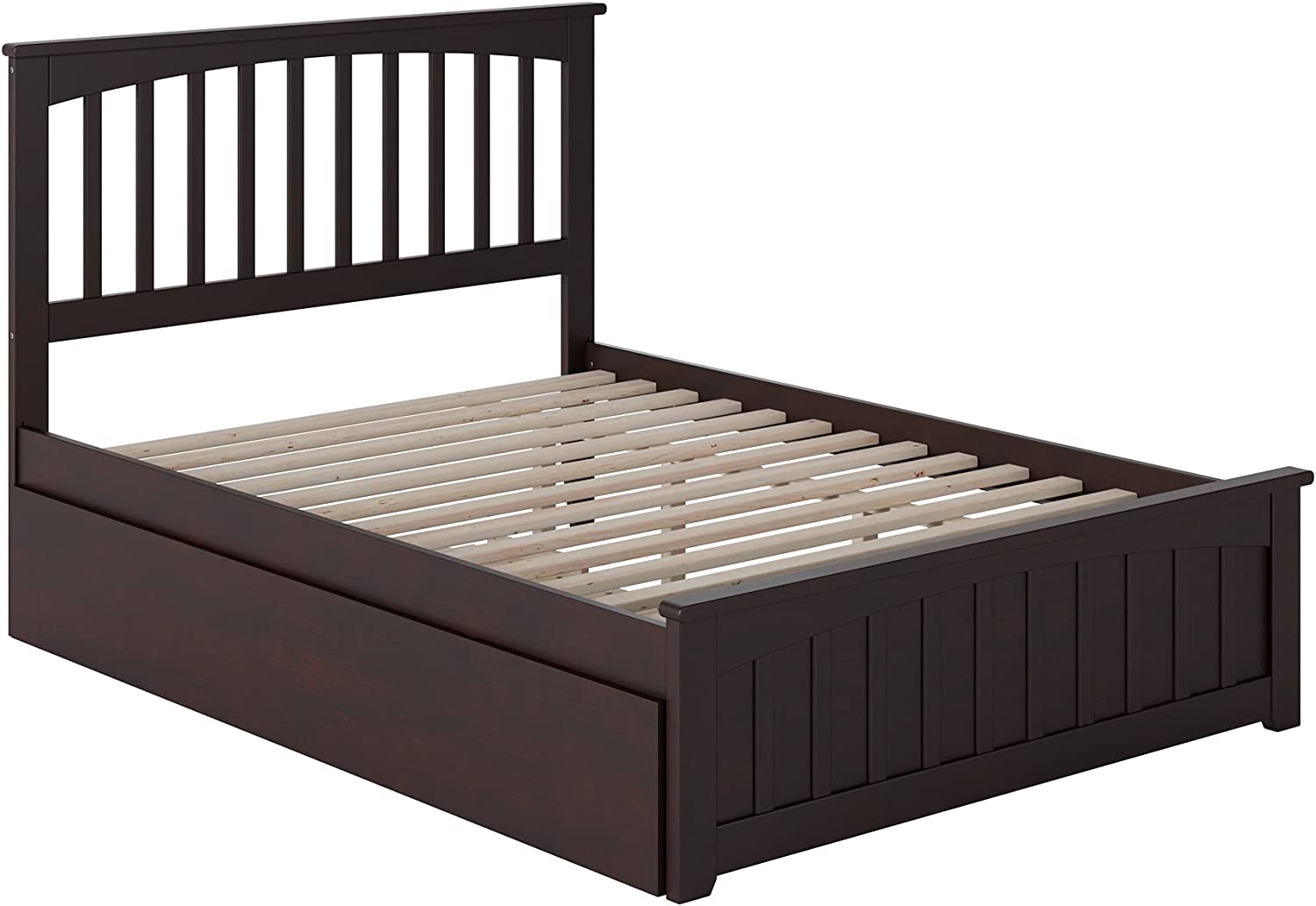 AFI Mission Platform Bed with Matching Footboard and Turbo Charger with Twin Size Urban Trundle, Full, Espresso