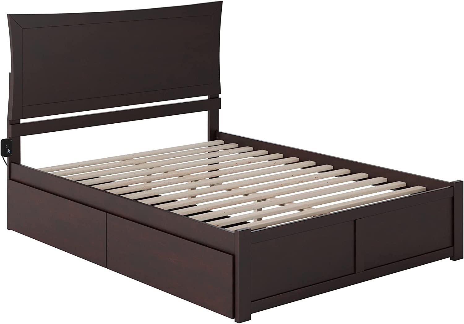 Metro Queen Platform Bed with Flat Panel Footboard and Turbo Charger with Urban Bed Drawers in Espresso
