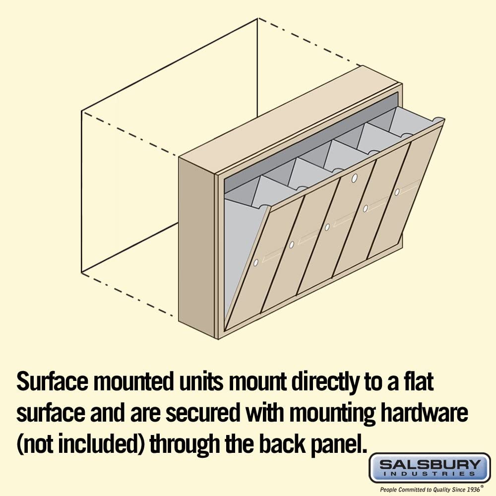 Salsbury Industries 3505SSU Surface Mounted Vertical Mailbox with USPS Access and 5 Doors, Sandstone