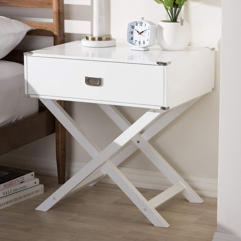 Baxton Studio Curtice Modern and Contemporary White 1-Drawer Wooden Bedside Table White//Contemporary/MDF/Hardwood/Pine Wood