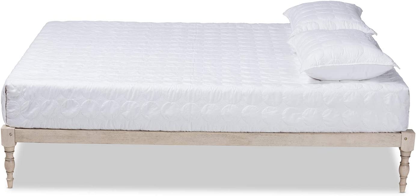 BAXTON STUDIO ISELINE MODERN AND CONTEMPORARY ANTIQUE WHITE FINISHED WOOD QUEEN SIZE PLATFORM BED FRAME