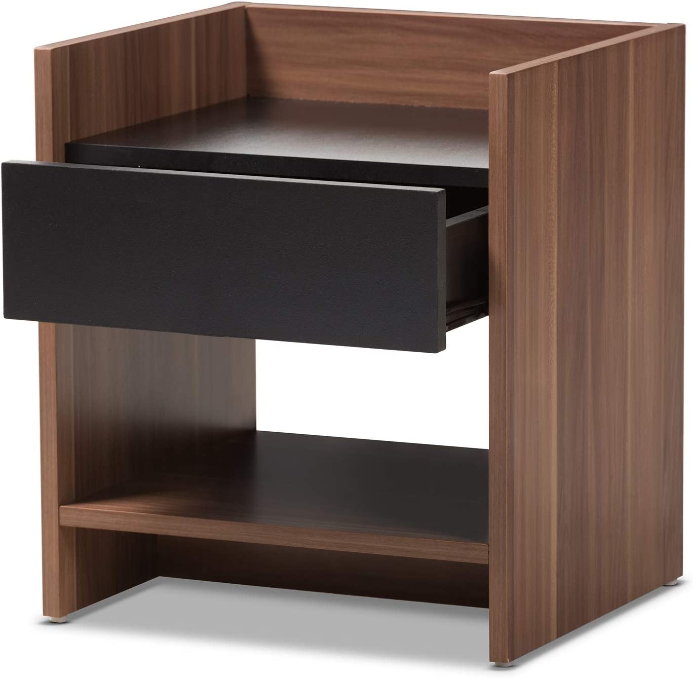 Baxton Studio Vanda Wood 1-Drawer Nightstand/Contemporary/Black/Walnut Brown/Particle Board/MDF with PU Paper