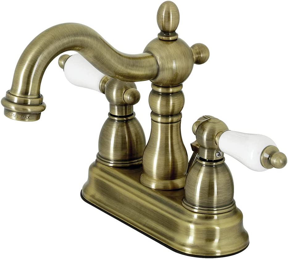 Kingston Brass KB1604PL Heritage 4-Inch Centerset Lavatory Faucet with Porcelain Lever Handle, Polished Chrome and Polished Brass