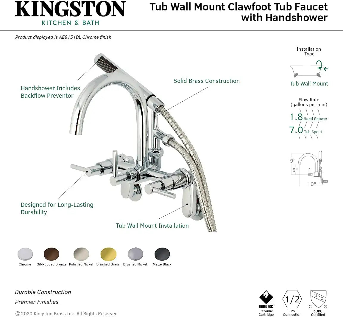 Kingston Brass AE8150DL Concord Clawfoot Tub Faucet, Matte Black