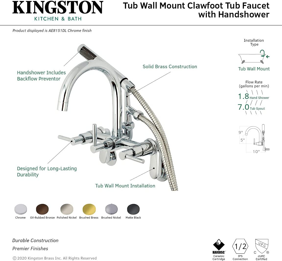 Kingston Brass AE8151DL Concord Clawfoot Tub Faucet, Polished Chrome