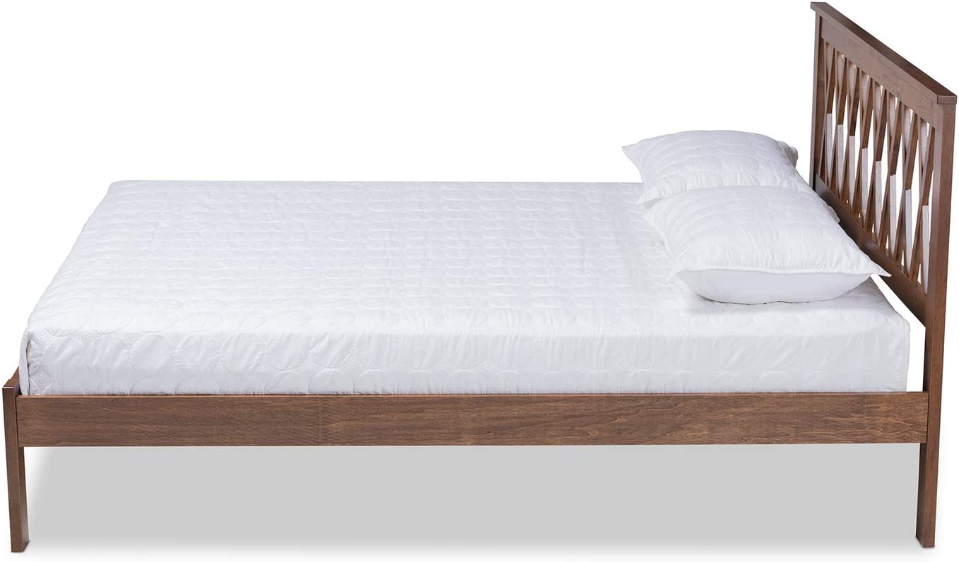 Baxton Studio Malene Mid-Century Modern Walnut Finished Wood Queen Size Platform Bed