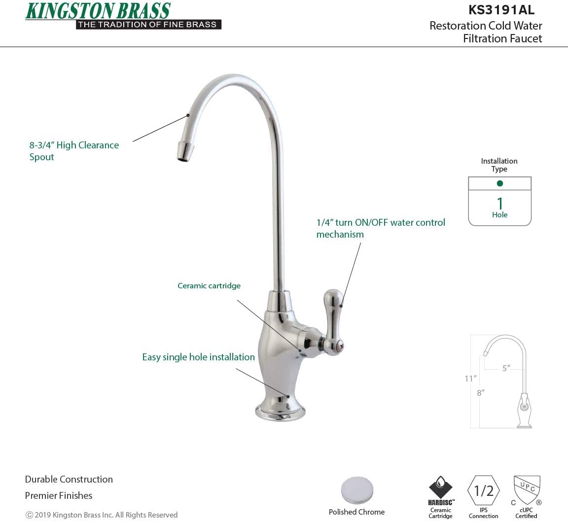 Kingston Brass KS3193AL Restoration Single Handle Water Filtration Faucet, Antique Brass