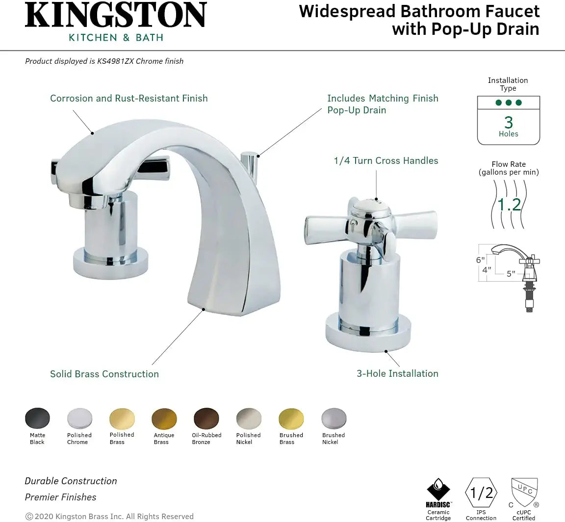 Kingston Brass KS4980ZX Millennium Widespread Bathroom Faucet, Matte Black