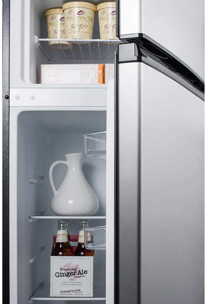 Summit Appliance CP972SS Two-door Cycle Defrost 22" Wide 7.1 Cu.Ft. Refrigerator-Freezer in Slim Width, Stainless Steel Doors, Adjustable Glass Shelves, Door Storage, Sealed Back and Black Cabinet