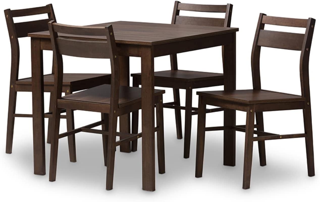 Baxton Studio Lovy Modern and Contemporary Walnut-Finished 5-Piece Dining Set/Contemporary/Brown/Medium Wood/Rubber Wood