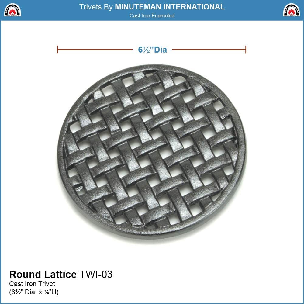 Minuteman International Round Lattice woodstove Tabletop cast Iron Trivet, Black