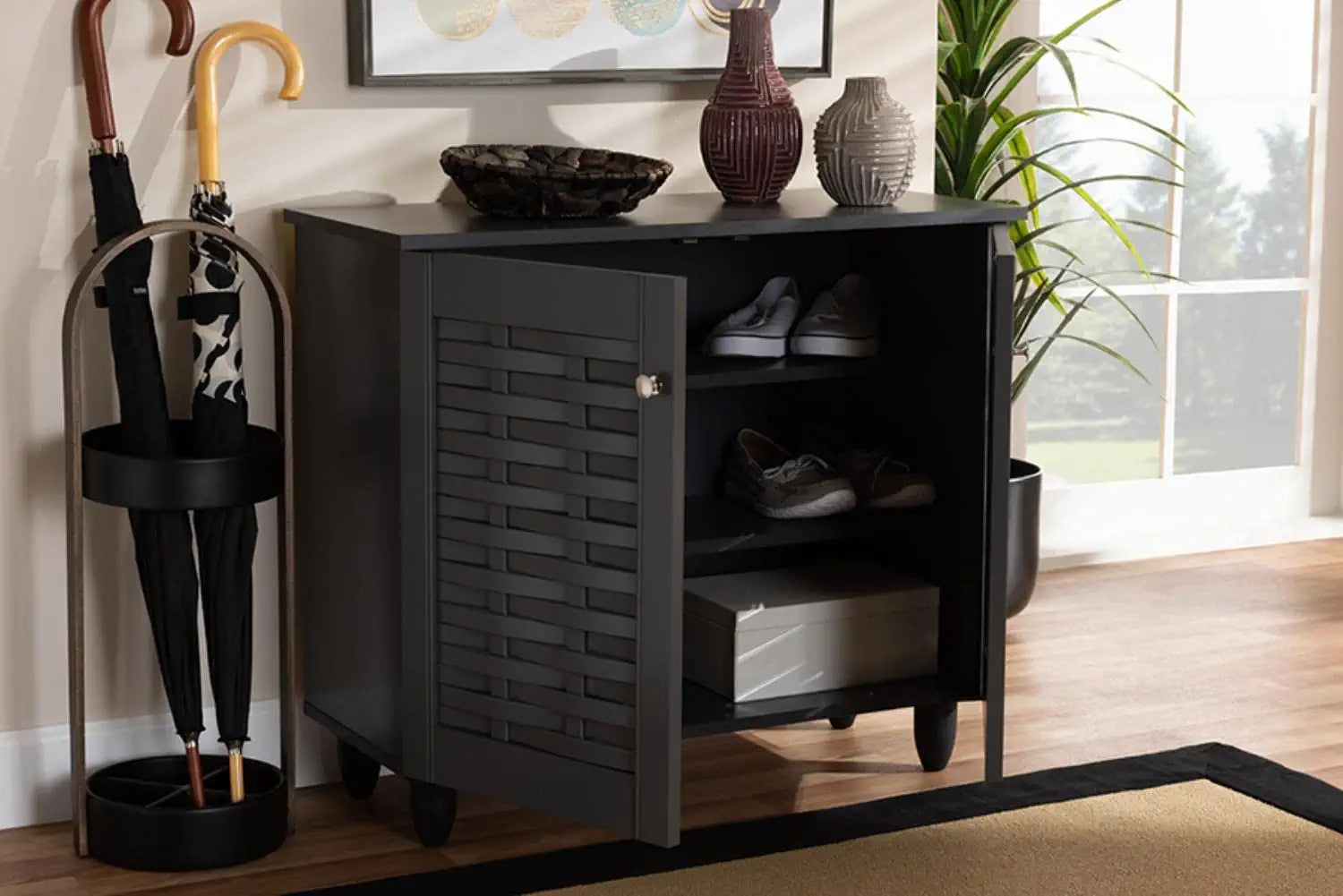 Baxton Studio Winda Modern and Contemporary Dark Gray 2-Door Wooden Entryway Shoe Storage Cabinet