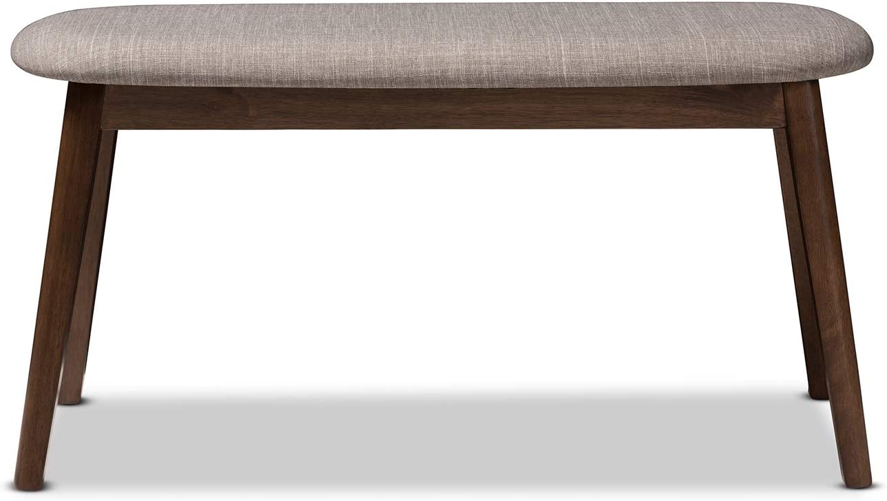 Baxton Studio Easton Mid-Century Modern Light Grey Fabric Upholstered Walnut Finished Wood Bench