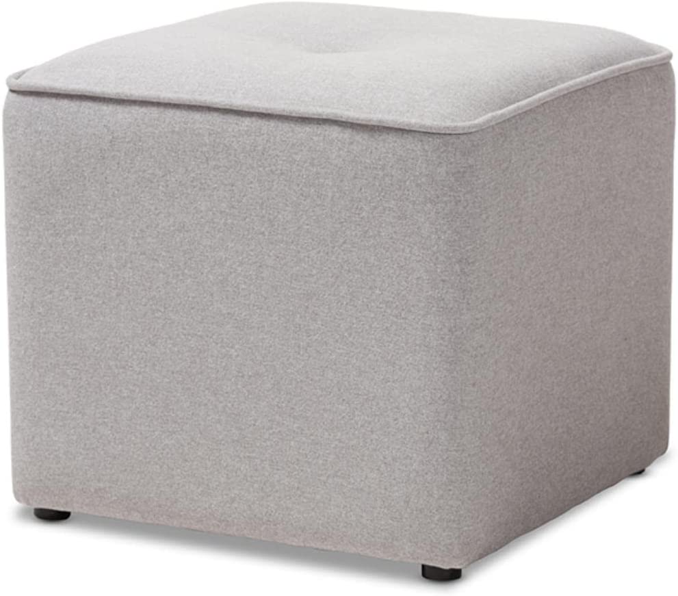 Baxton Studio Corinne Modern and Contemporary Light Grey Fabric Upholstered Ottoman/Contemporary/Grey/Fabric Dacron 100%&#34;/Eucalyptus Wood/HDF/Foam