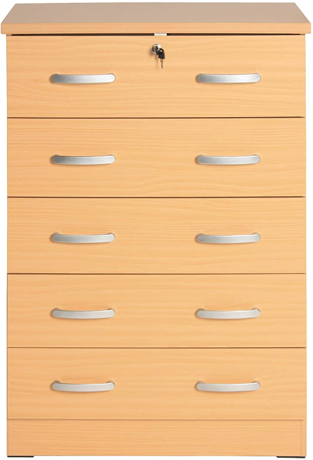 Better Home Products Cindy 5 Drawer Chest Wooden Dresser with Lock Beech (Maple)