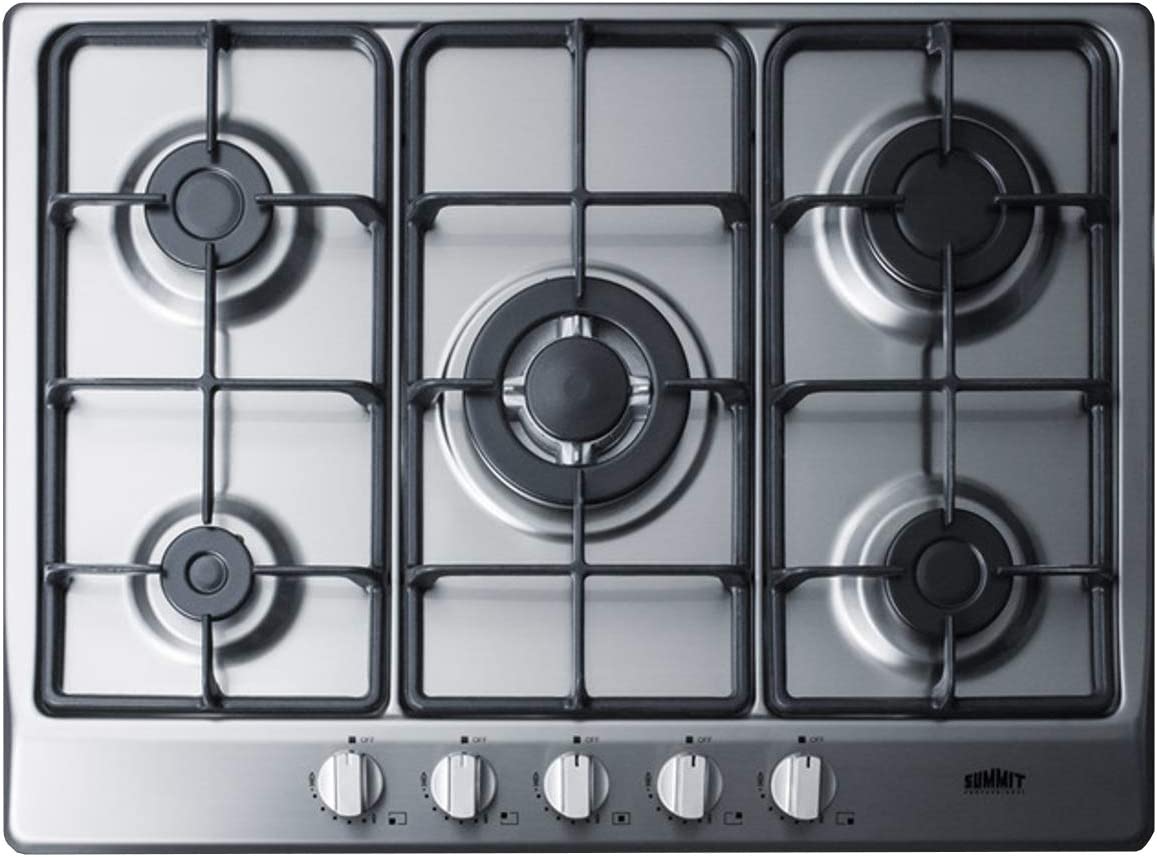 Summit GC527SS 27&#34;&#34; Gas Cooktop with 5 Sealed Burners Wok Ring Continuous Cast Iron Grates in Stainless Steel