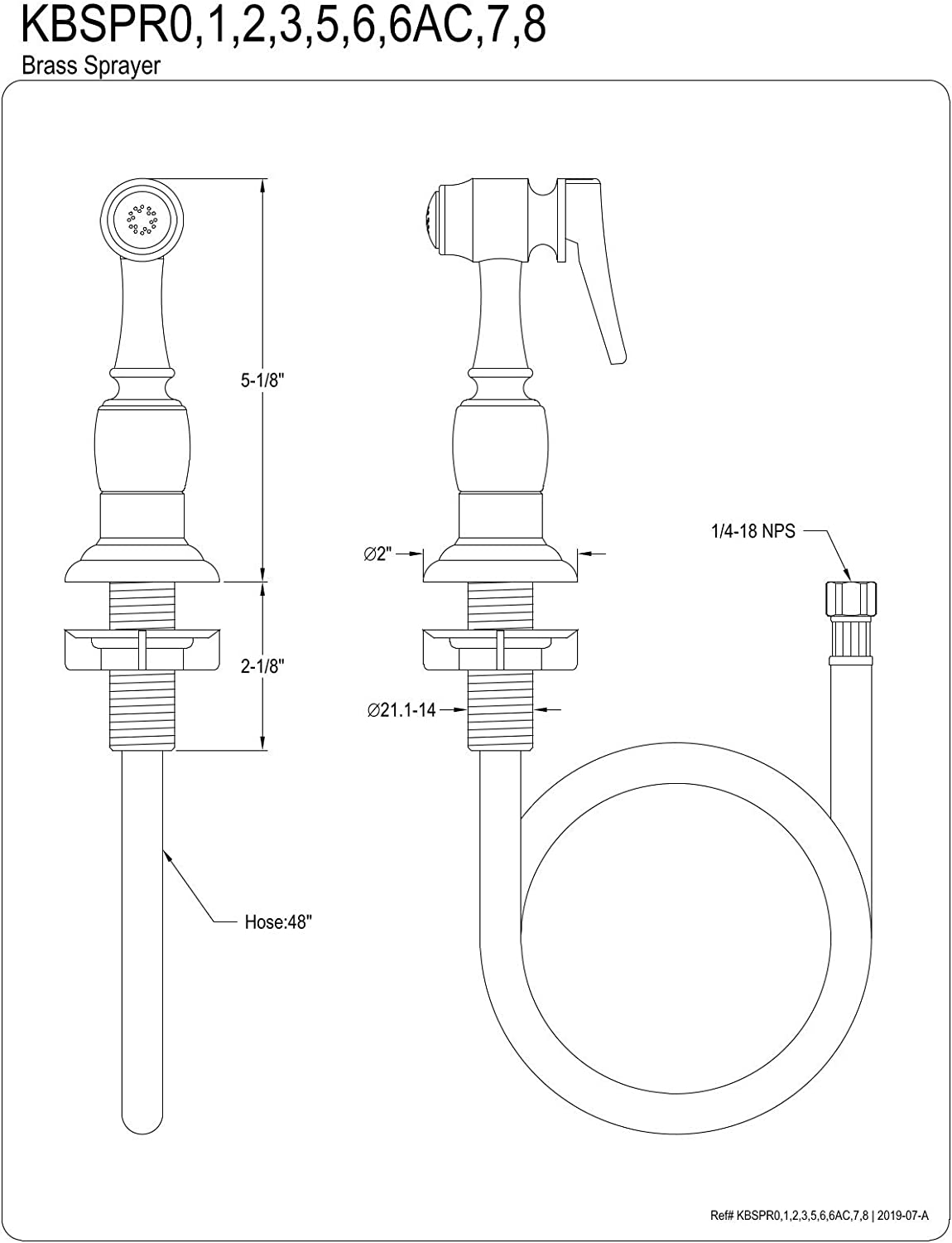 Kingston Brass KBSPR7 Kitchen Faucet Side Sprayer, Brushed Brass