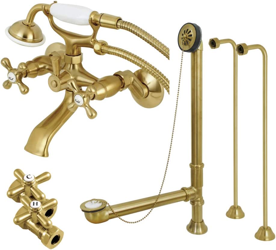 Kingston Brass CCK265SB Vintage Wall Mount Clawfoot Faucet Package, Brushed Brass