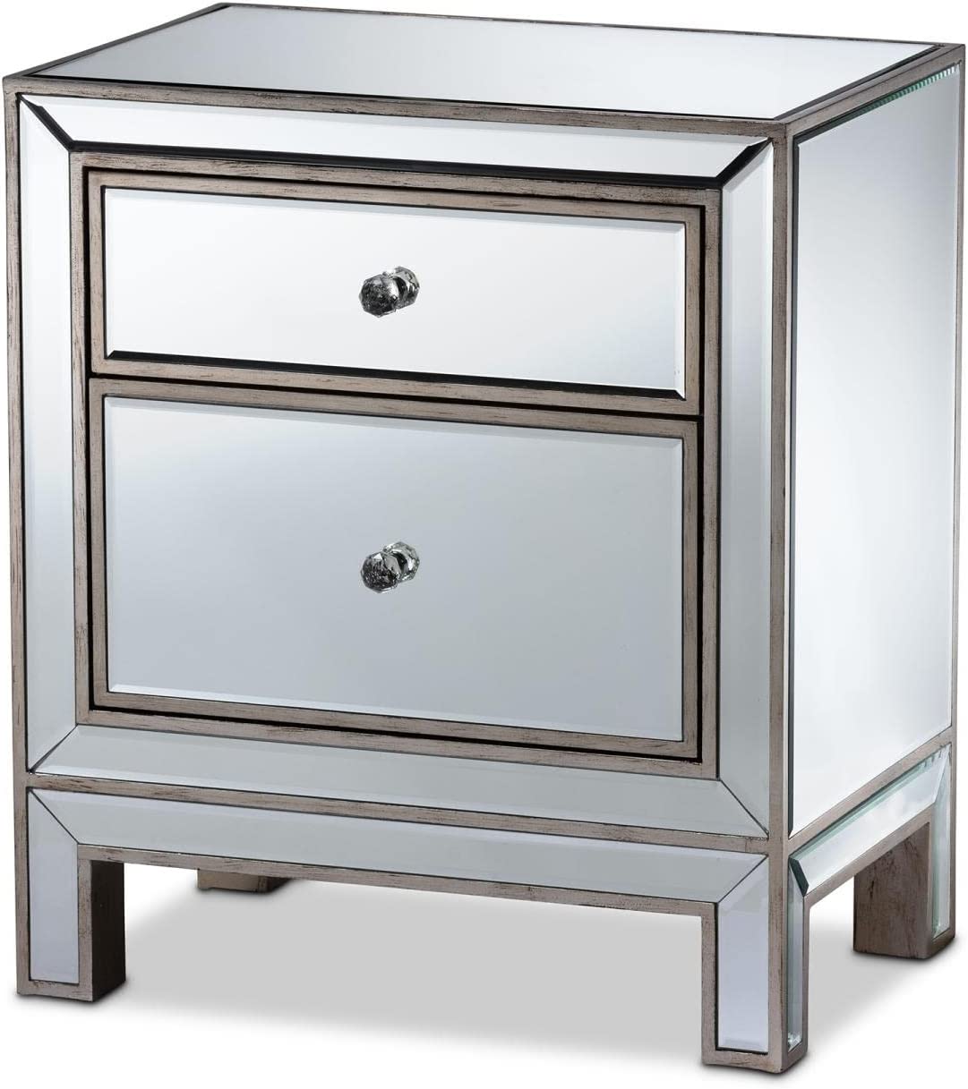 Baxton Studio Fadri Contemporary Glam and Luxe Mirrored 2-Drawer Nightstand