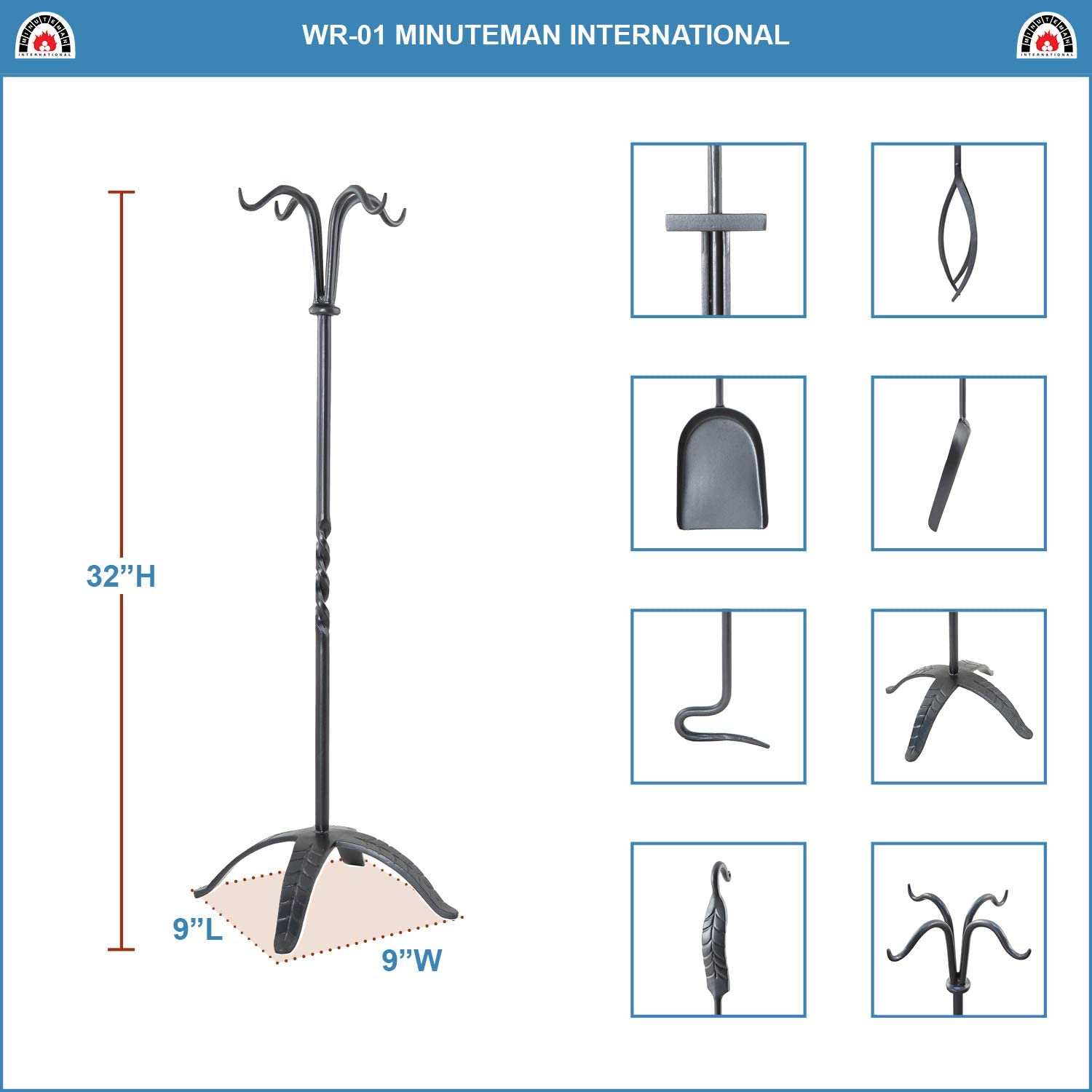 Minuteman International Large Leaf 5-piece Wrought Iron Fireplace Tool Set