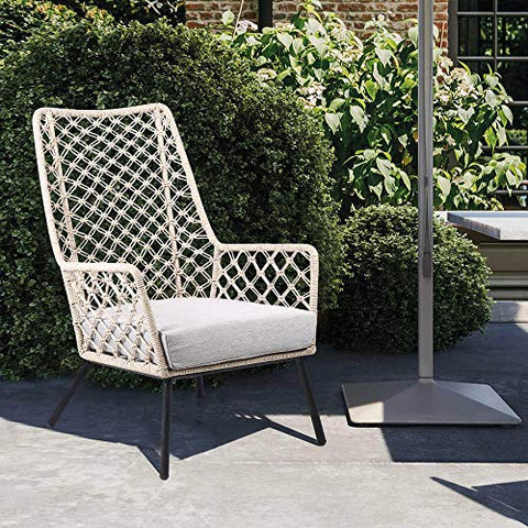 ARMEN LIVING LCMPCHNAT Marco Indoor Outdoor Steel Lounge Chair with Natural Springs Rope and Grey Cushion