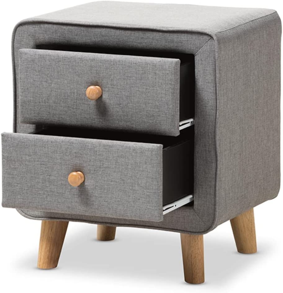 Baxton Studio Jonesy Mid-Century Grey Fabric Upholstered 2-Drawer Nightstand