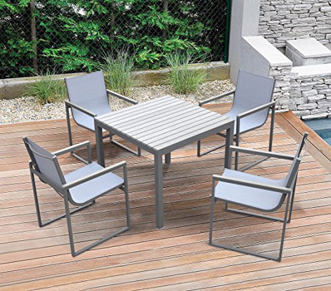 Armen Living Bistro Dining Set, Grey Powder Coated Finish