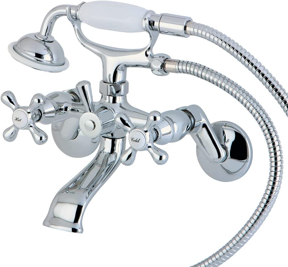 Kingston Brass KS266SB Vintage 6&#34; Adjustable Wall Mount Clawfoot Tub Faucet, Brushed Brass