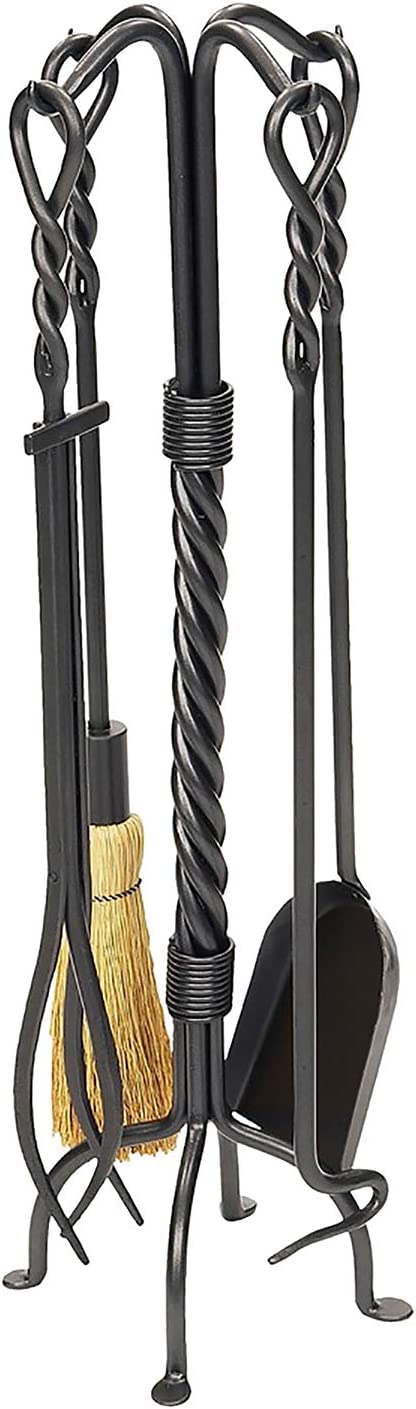 Minuteman International Twisted Rope 5-piece Wrought Iron Fireplace Tool Set, Roman Bronze