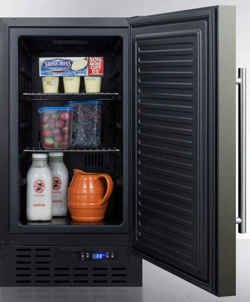 Summit FF1843BKSADA 18&#34;&#34; ADA Compliant Freestanding or Built In Undercounter Compact Refrigerator with 2.7 cu. ft. Capacity Digital Display LED Lighting and Adjustable Chrome Shelves in Black Stainless Steel