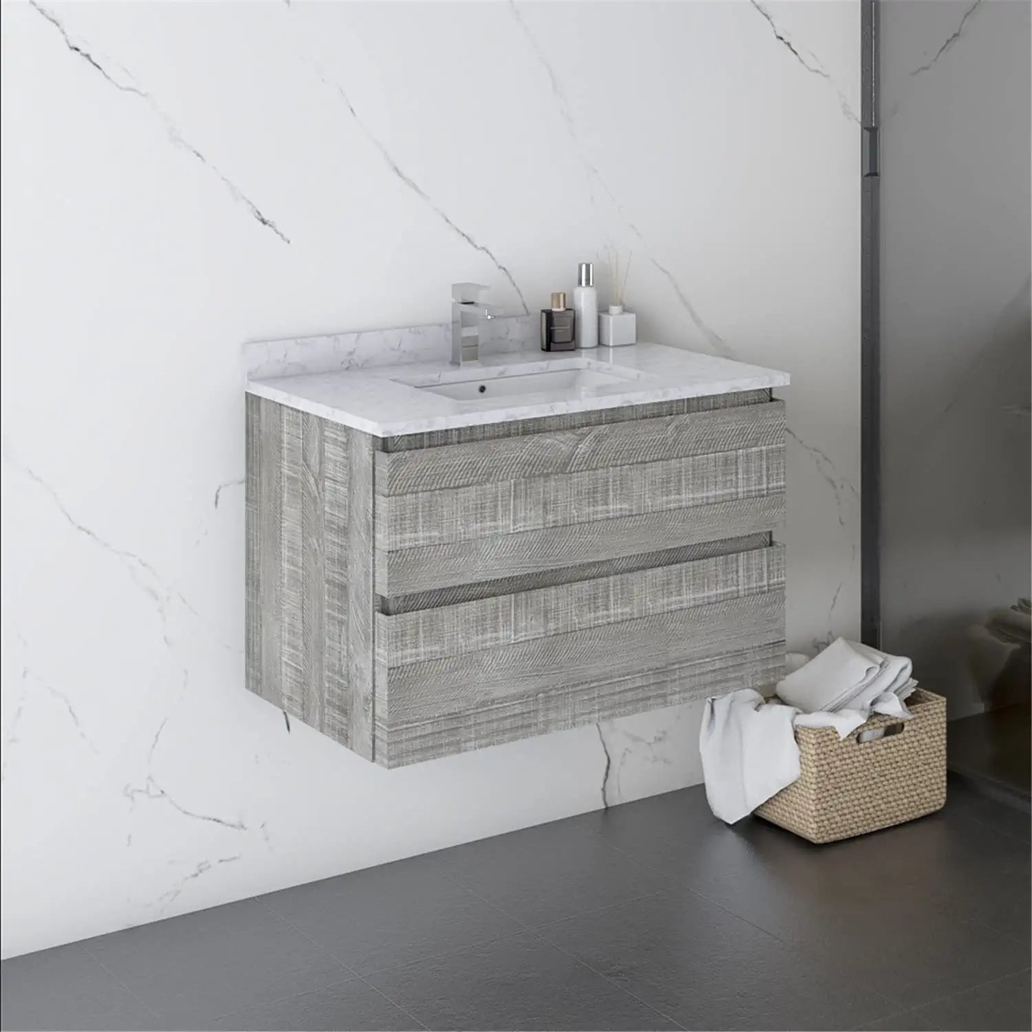 Fresca Formosa 30&#34; Wall Hung Modern Bathroom Cabinet w/Top &amp; Sink in Ash