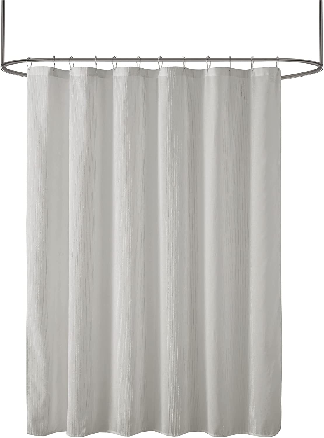 Madison Park Anna Sheers Shower Curtain, Textured Striped Accent Design, Modern Mid-Century Bathroom Decor, Machine Washable, Fabric Privacy Screen 72x72&#34;, Ivory