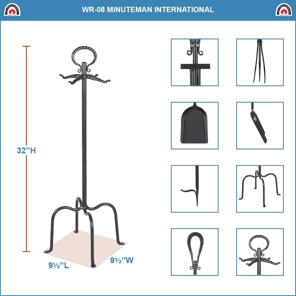 Minuteman International Loop 5-piece Wrought Iron Fireplace Tool Set, Graphite