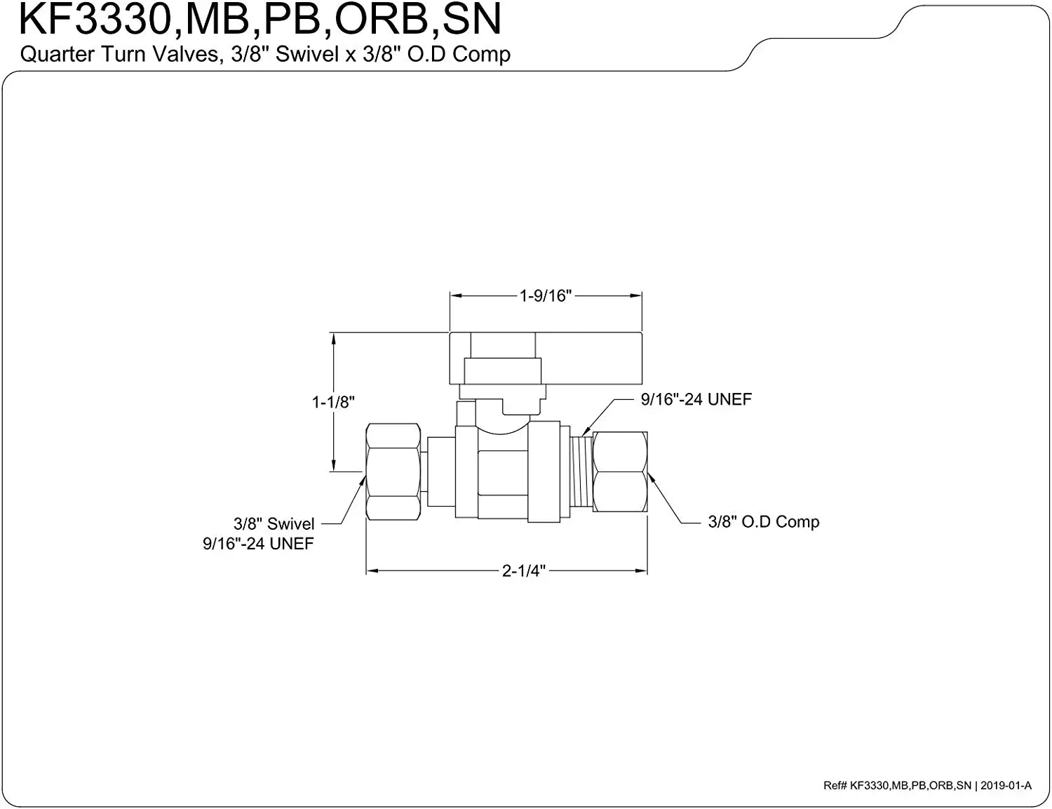 Kingston Brass KF3330ORB X 3/8 OD Comp Straight Stop Valve, Oil Rubbed Bronze