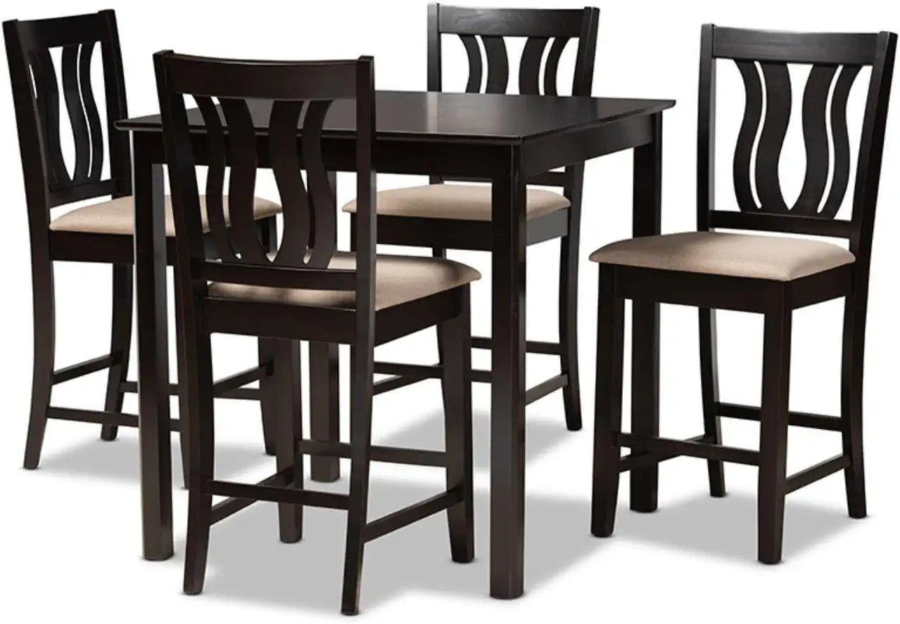 Baxton Studio Fenton Modern and Contemporary Transitional Sand Fabric Upholstered and Dark Brown Finished Wood 5-Piece Pub Set