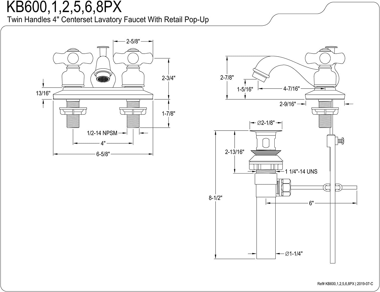 Kingston Brass KB601PX Restoration 4-Inch Centerset Lavatory Faucet with Porcelain Cross Handle, Polished Chrome