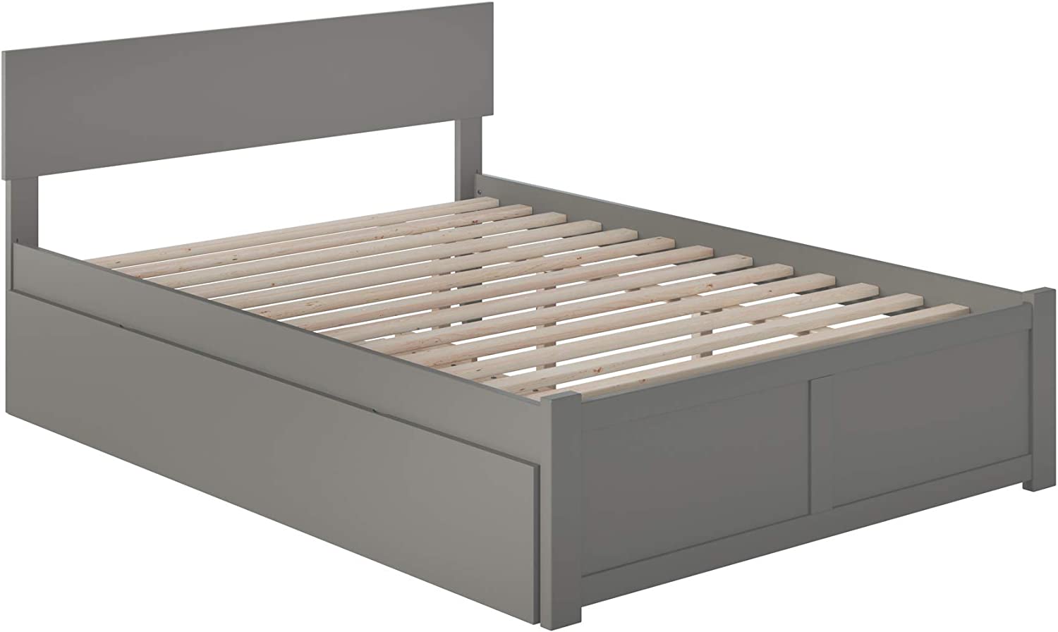 AFI Orlando Platform Bed with Flat Panel Footboard and Turbo Charger with Twin Size Urban Trundle, Full, Grey