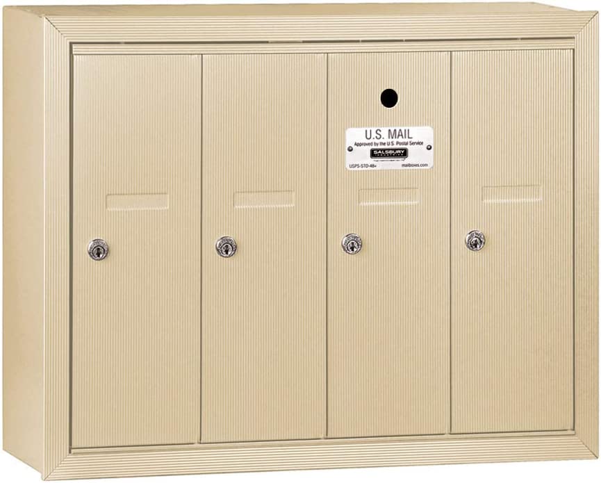 Salsbury Vertical Mailbox - 4 Doors - Sandstone - Surface Mounted - USPS Access