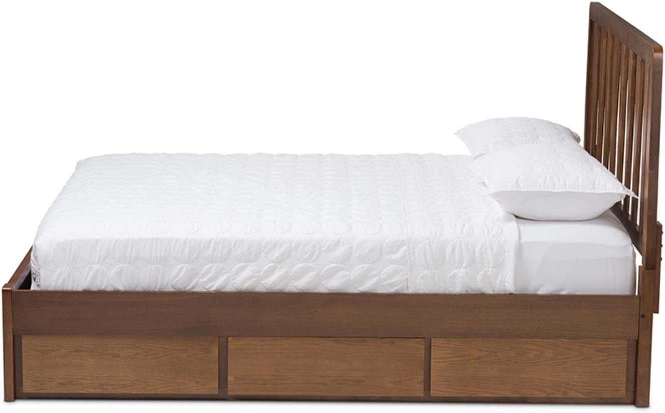 Baxton Studio Raurey Modern and Contemporary Walnut Finished Queen Size Storage Platform Bed