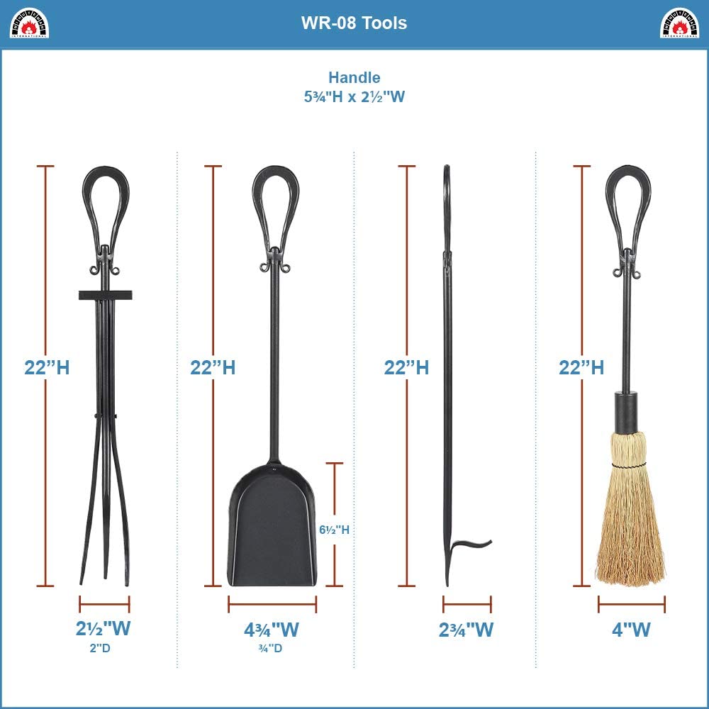 Minuteman International Loop 5-piece Wrought Iron Fireplace Tool Set, Graphite