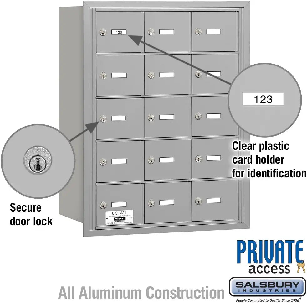 Salsbury Industries 3615ARP 4B Plus Horizontal Mailbox, 15 A Doors, Rear Loading, Private Access, Aluminum