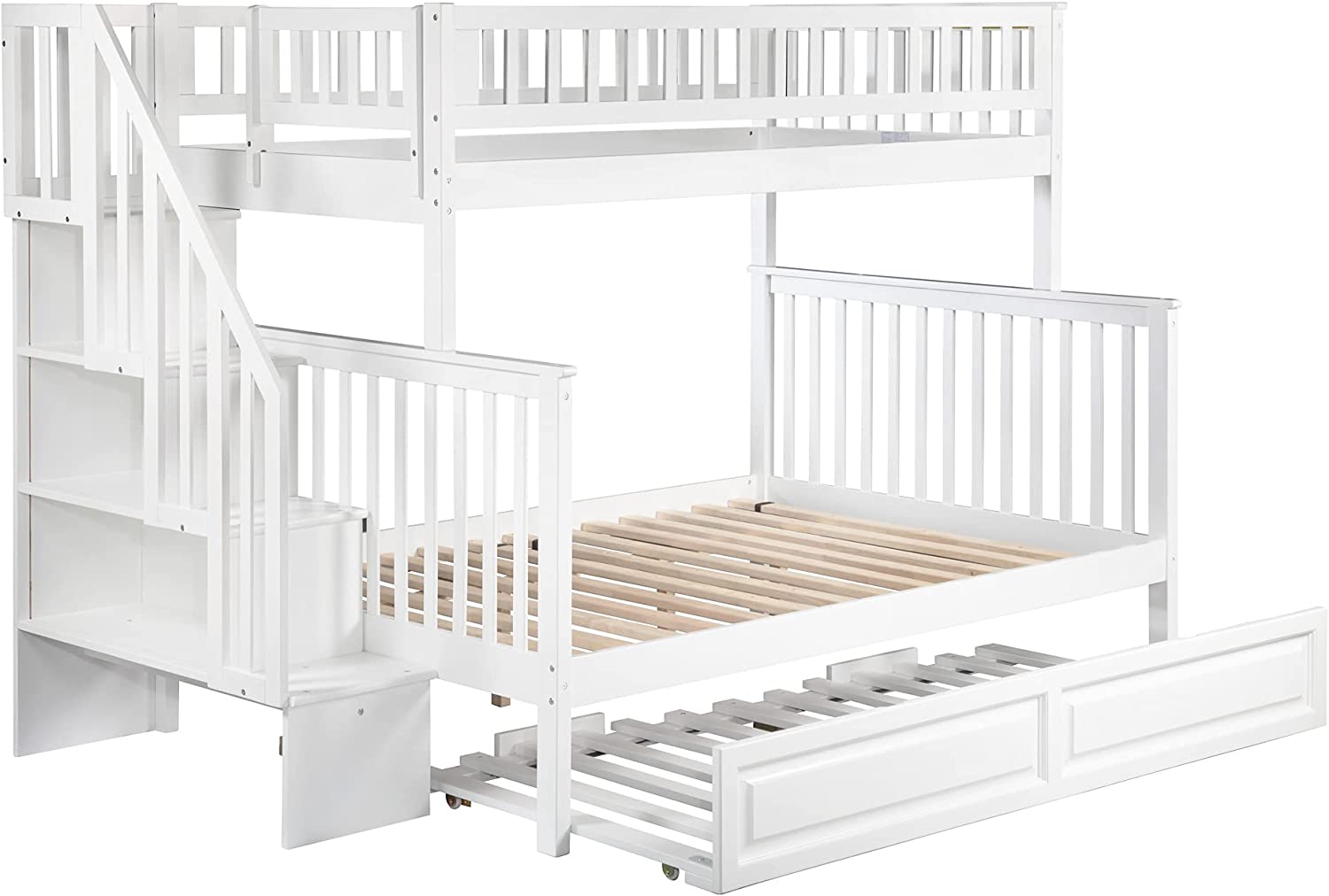 AFI Woodland Staircase Bunk Raised Panel Trundle Bed, Twin/Full, White