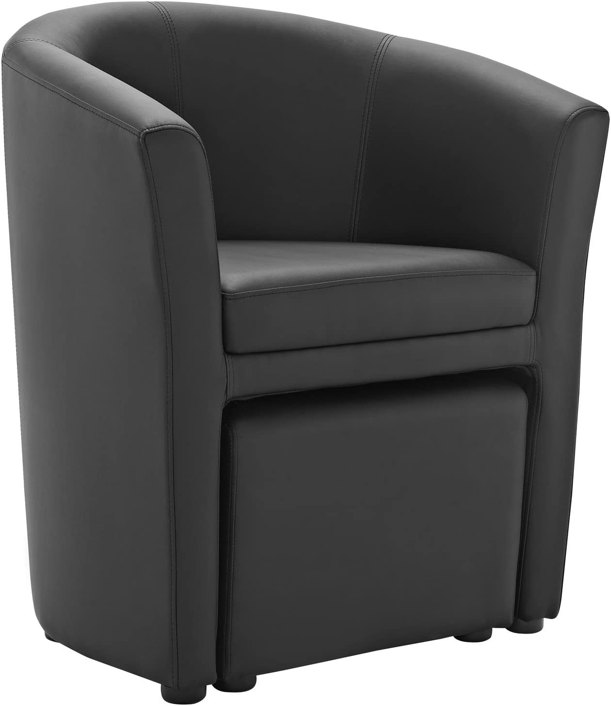 Modway Divulge Faux Leather Armchair and Ottoman Set in Black